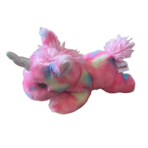 Aurora Jellyroll Unicorn Plush Stuffed Animal Toy Pink Yellow Blue 5" Floppy - Picture 1 of 7